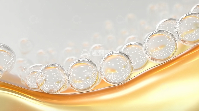 高清大图下载【趣麦麦图】透明液滴排列在金色曲面上的细腻特写