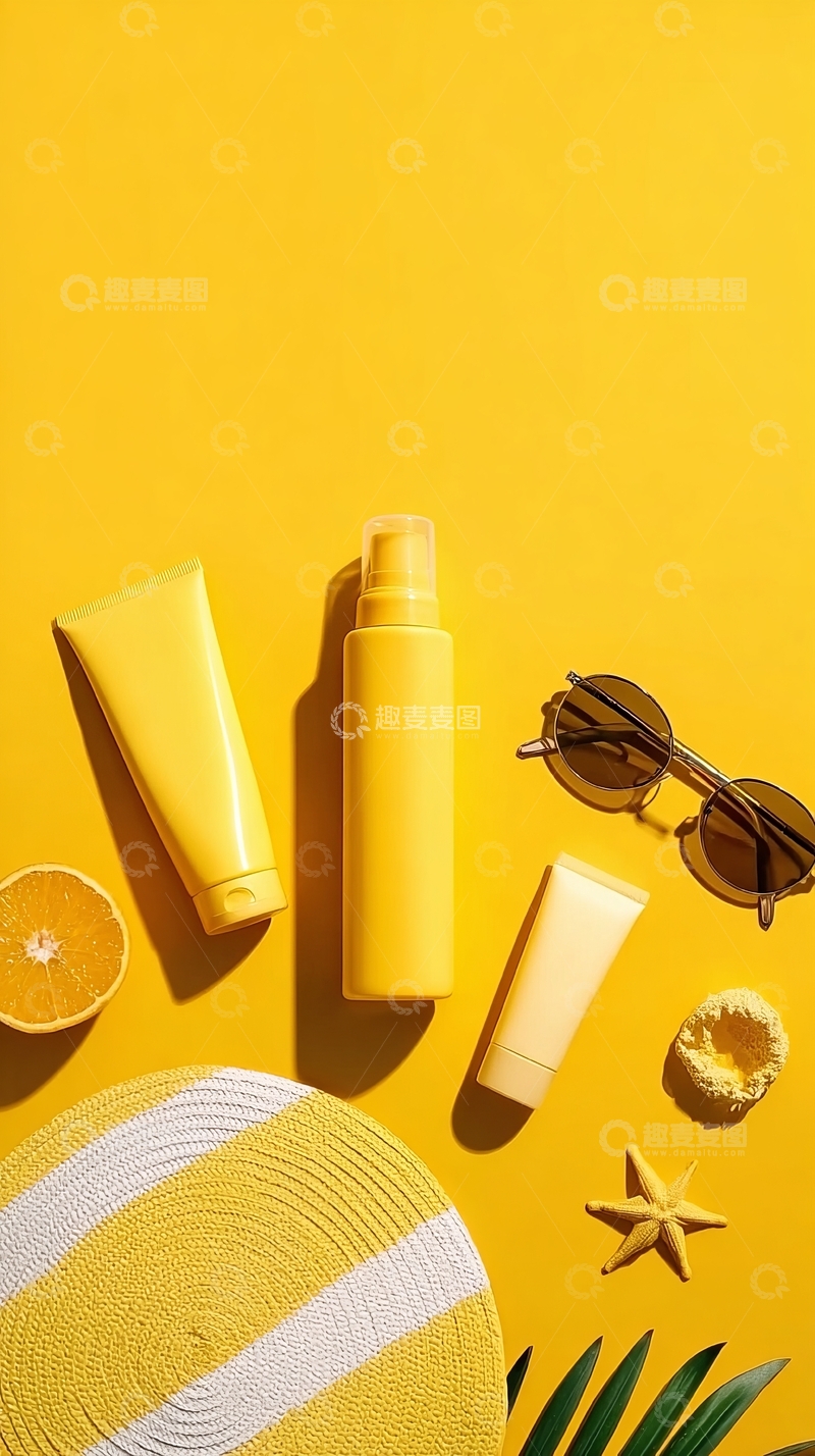 高清大图下载【趣麦麦图】-夏日防晒用品与配件的静物拍摄