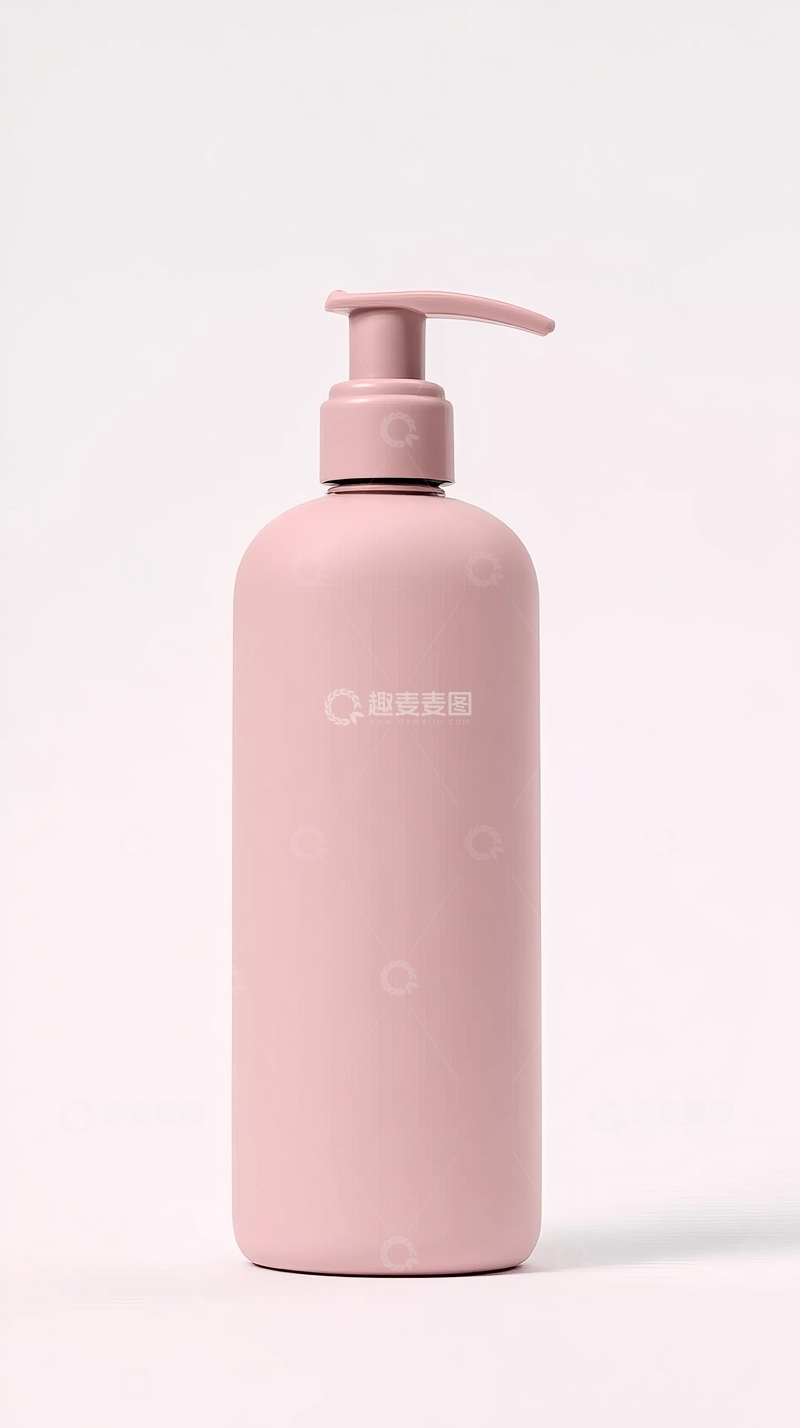 高清大图下载【趣麦麦图】粉色哑光质感按压瓶置于简洁白色背景之上