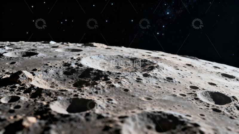 高清大图下载【趣麦麦图】月球表面坑洞密布星空背景