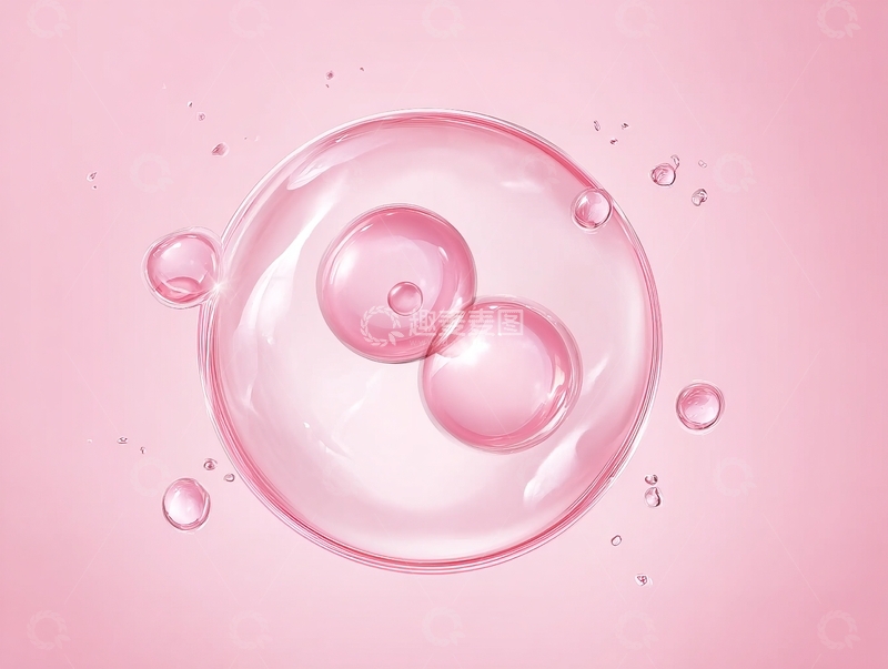 高清大图下载【趣麦麦图】粉色背景上的透明水滴与气泡