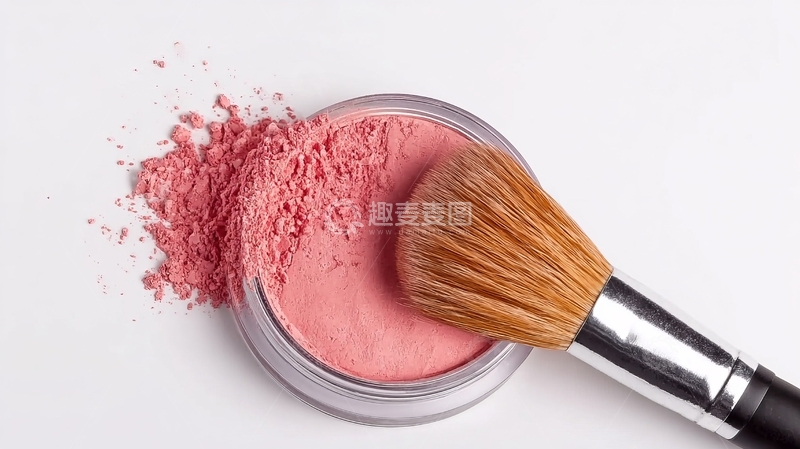 高清大图下载【趣麦麦图】粉色腮红与化妆刷特写展示