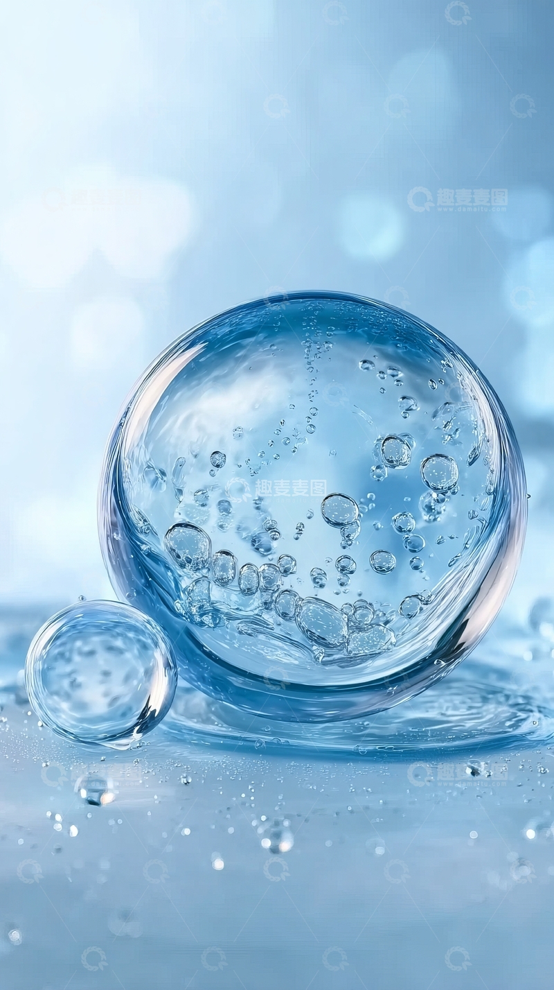 高清大图下载【趣麦麦图】透明水珠在光滑表面上形成气泡和反光