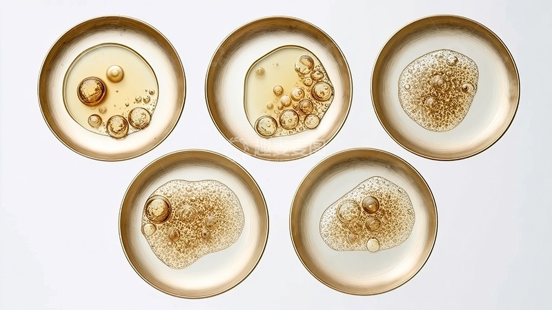 高清大图下载【趣麦麦图】五组培养皿中展示的细胞或微生物样本