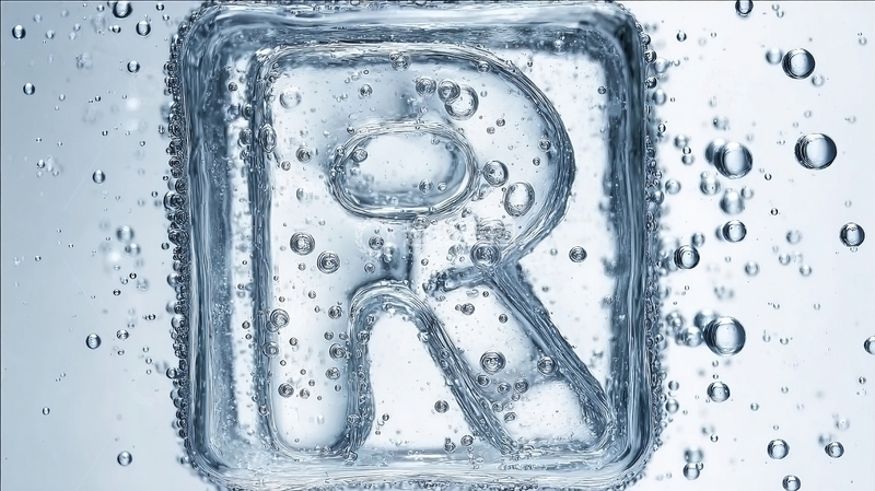 高清大图下载【趣麦麦图】冰块中的字母R在水泡环绕的水中