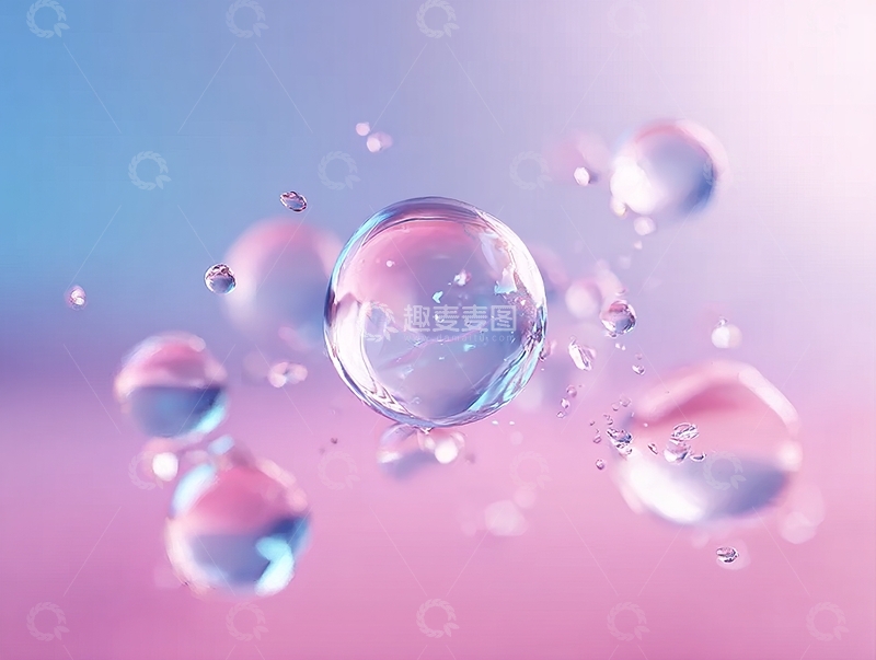 高清大图下载【趣麦麦图】粉色背景下的透明水珠漂浮画面