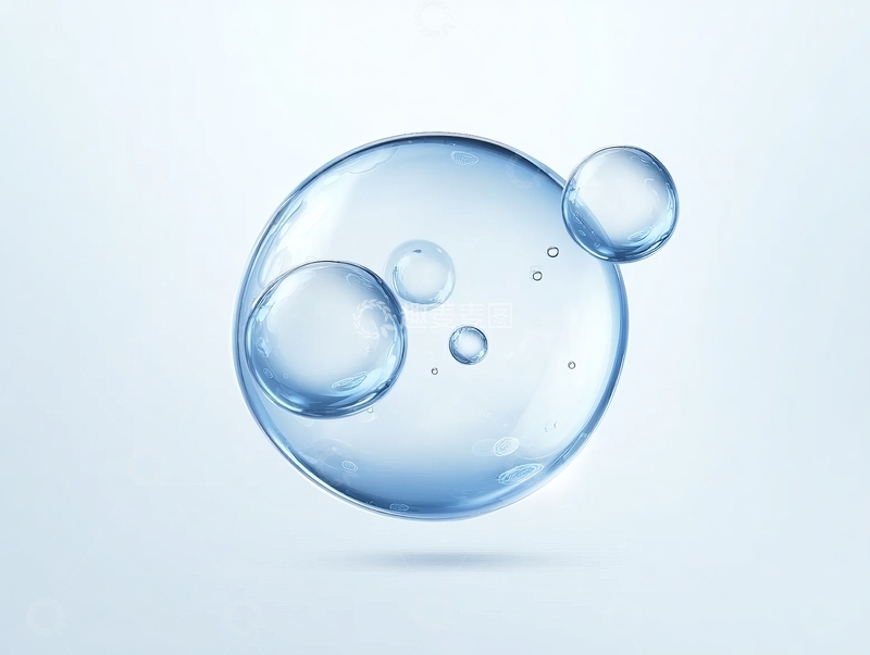 高清大图下载【趣麦麦图】蓝色透明气泡在浅色背景上漂浮的特写镜头