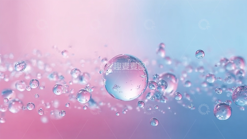 高清大图下载【趣麦麦图】粉色与蓝色渐变背景上的透明气泡