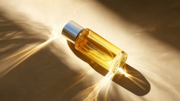金色香水瓶在柔和光影下的静物特写