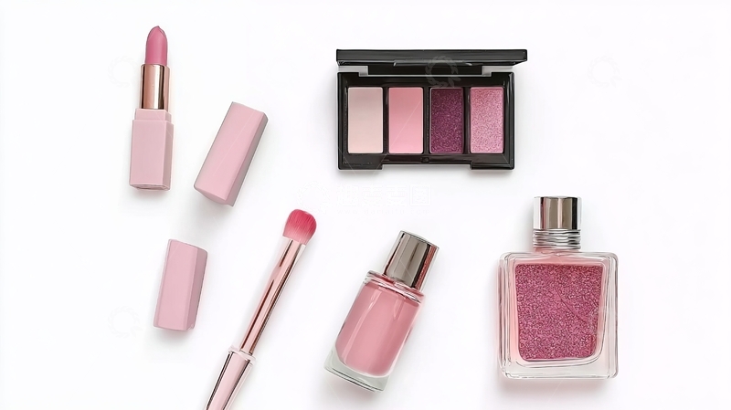 高清大图下载【趣麦麦图】粉色系化妆品套装俯拍展示