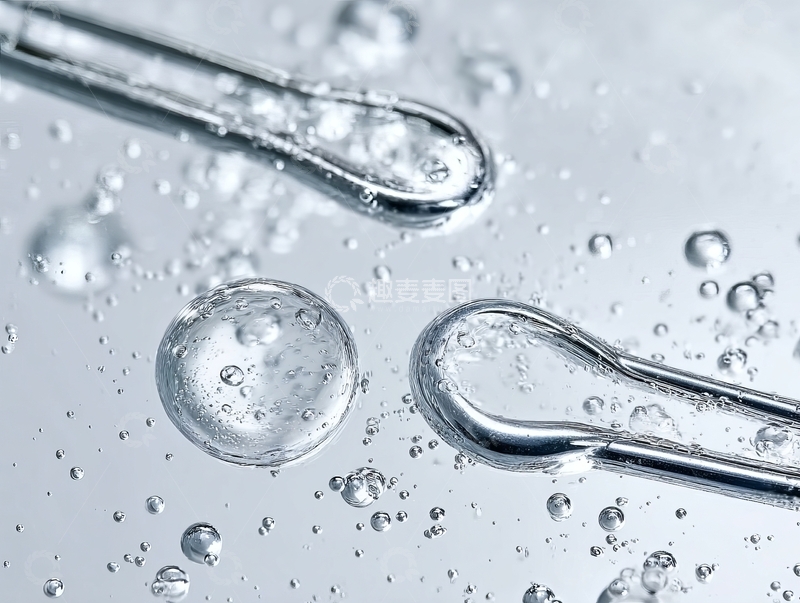 高清大图下载【趣麦麦图】透明液体中的镊子与气泡微观特写