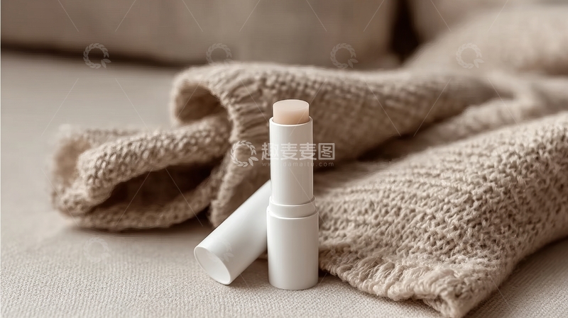 高清大图下载【趣麦麦图】白色唇膏置于柔软针织毛衣之上
