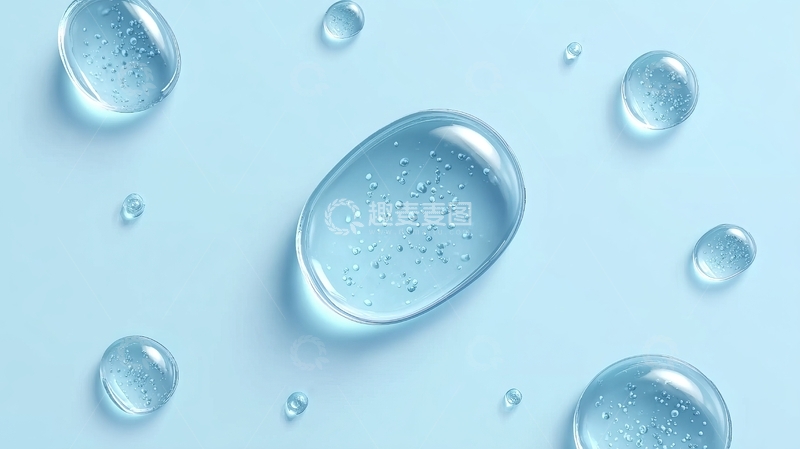 高清大图下载【趣麦麦图】蓝色背景上的透明水滴凝胶状物体