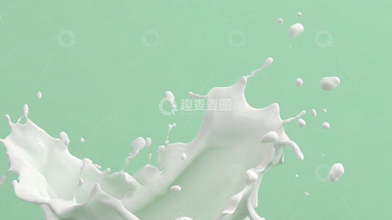 高清大图下载【趣麦麦图】白色液体飞溅在浅绿色背景上形成动态水花