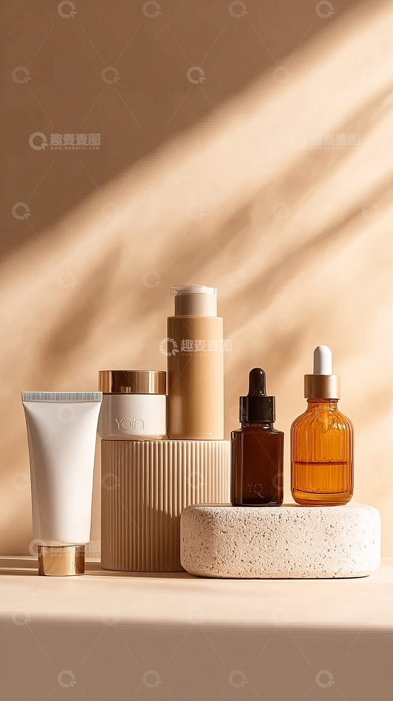 高清大图下载【趣麦麦图】柔和光影下的护肤品静物摆拍