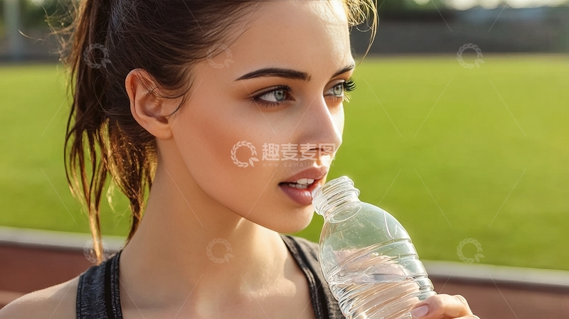 高清大图下载【趣麦麦图】运动后女性在户外喝水补水
