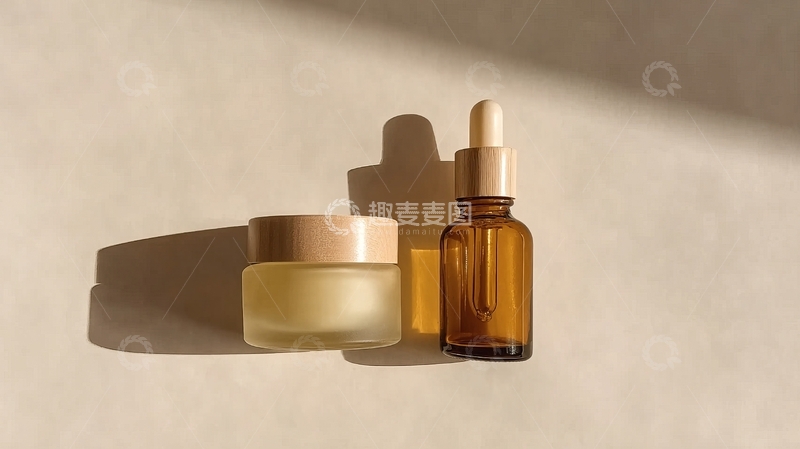高清大图下载【趣麦麦图】两款护肤品在柔和光影下的静物展示