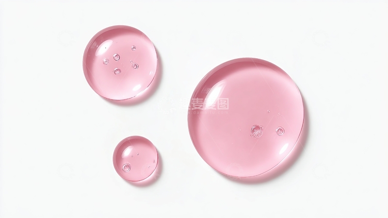 高清大图下载【趣麦麦图】三颗粉色透明液滴在白色背景上