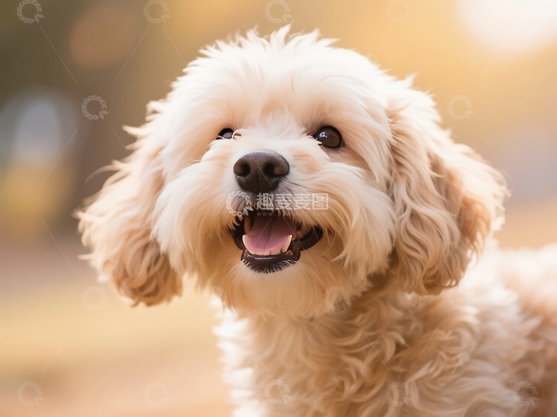 高清大图下载【趣麦麦图】一只卷毛小狗在户外开心地微笑
