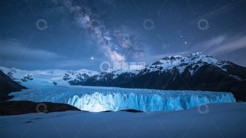 高清大图下载【趣麦麦图】雪山冰川夜空繁星璀璨壮丽景象
