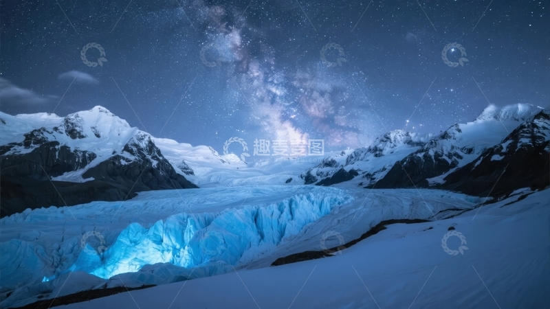 高清大图下载【趣麦麦图】-星空下的冰川雪山夜景
