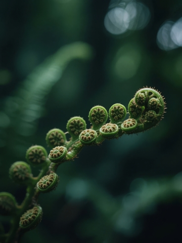 特写镜头下的绿色蕨类植物卷曲新芽