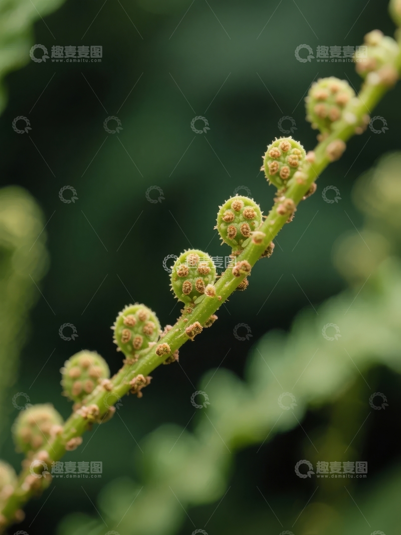 高清大图下载【趣麦麦图】绿色植物茎上排列着密集的孢子囊群