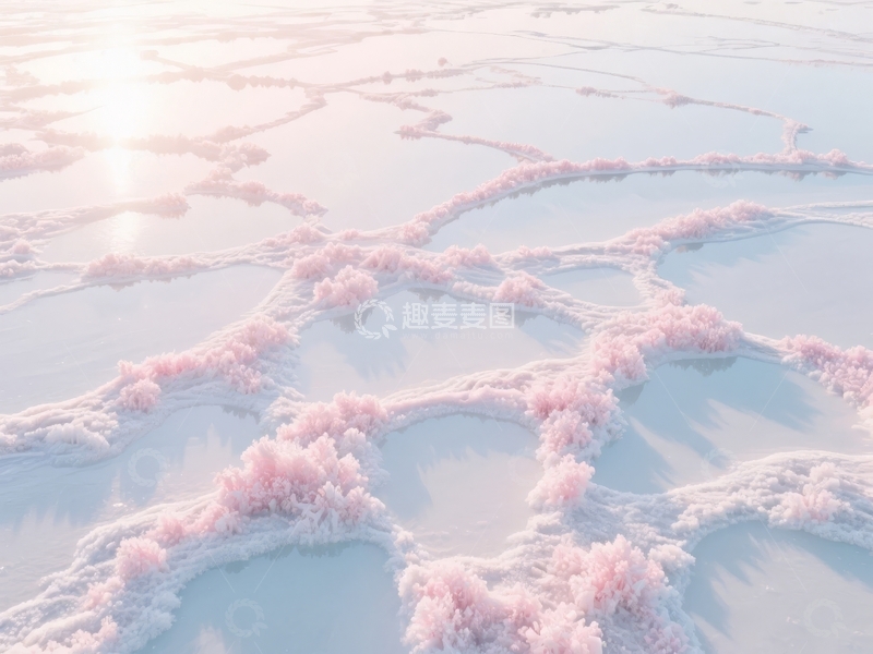 高清大图下载【趣麦麦图】阳光下粉白交织的盐湖地貌景观