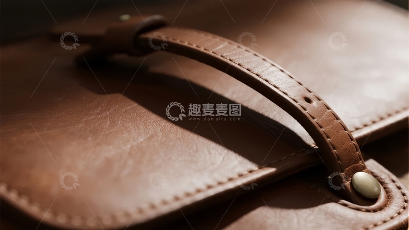 高清大图下载【趣麦麦图】棕色皮革手提包细节特写