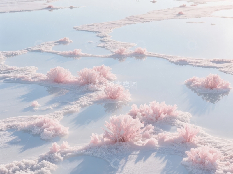 高清大图下载【趣麦麦图】粉白相间的盐湖景观水面倒影