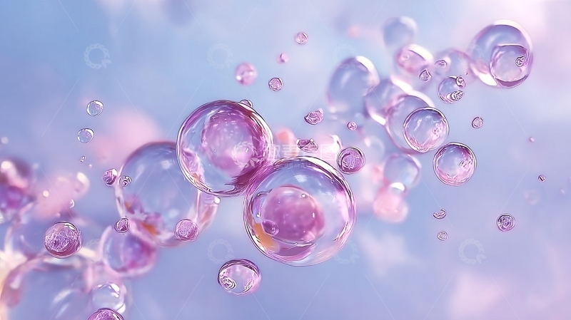 高清大图下载【趣麦麦图】梦幻紫色泡泡在柔和光线下漂浮