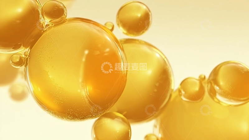 高清大图下载【趣麦麦图】金黄色液体气泡在柔和光线下闪耀
