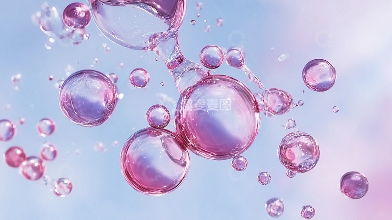 高清大图下载【趣麦麦图】粉色气泡在柔和光线下漂浮