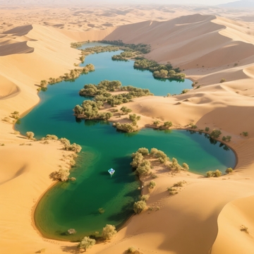 沙漠绿洲湖泊与沙丘景观
