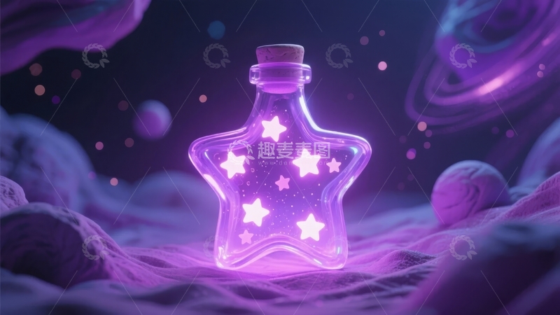 高清大图下载【趣麦麦图】星形瓶内星光闪烁置于神秘宇宙背景中