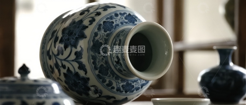 高清大图下载【趣麦麦图】青花瓷瓶特写展示传统花纹与精致工艺