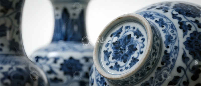 高清大图下载【趣麦麦图】蓝白瓷瓶细节特写展现传统花纹图案