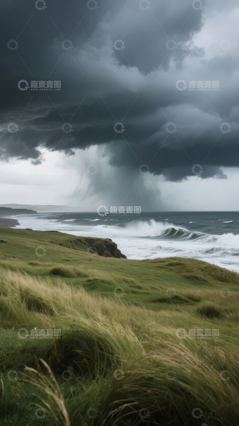 高清大图下载【趣麦麦图】暴风雨来临海边悬崖波涛汹涌