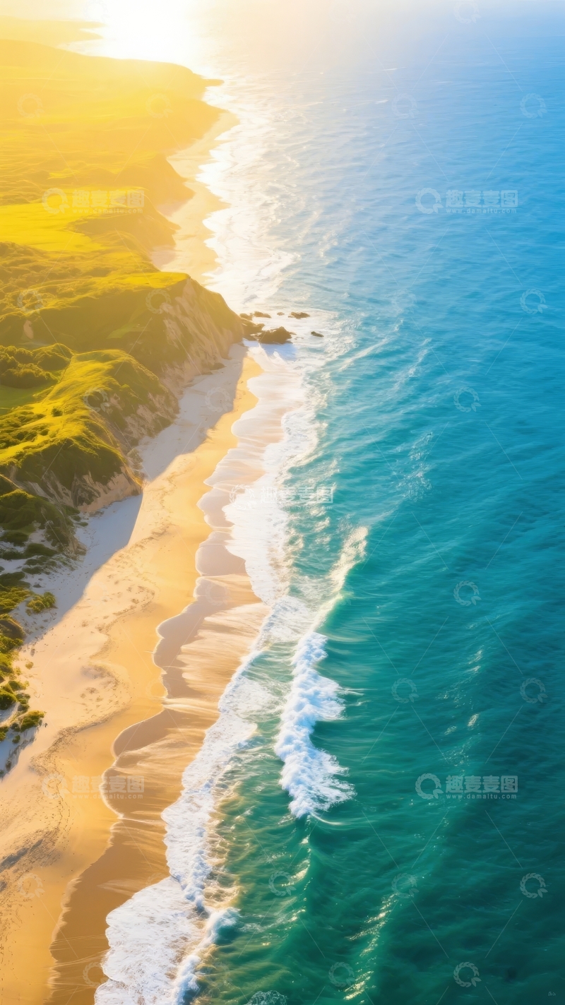 高清大图下载【趣麦麦图】日落时分海岸线沙滩与碧海交相辉映