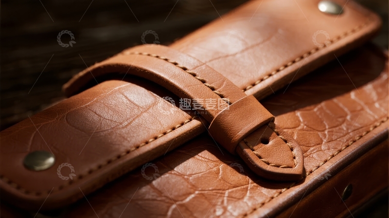 高清大图下载【趣麦麦图】棕色鳄鱼纹皮革钱包特写展示