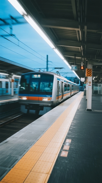 傍晚时分城市地铁站台列车驶过