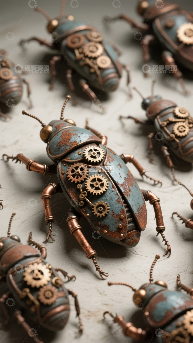 高清大图下载【趣麦麦图】机械风格金属甲虫群集展示