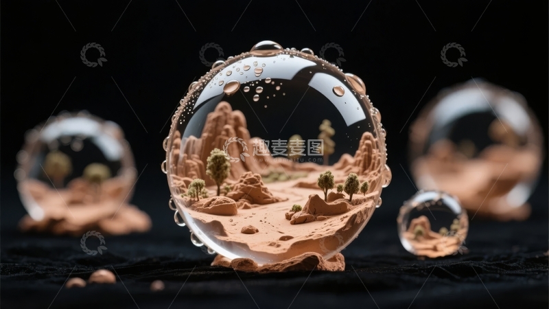 高清大图下载【趣麦麦图】微型沙漠景观玻璃球艺术装置