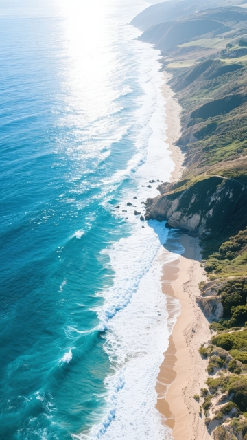 高空俯瞰碧海蓝天海岸线风光