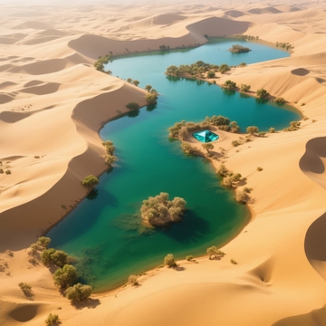 沙漠绿洲湖泊与沙丘景观