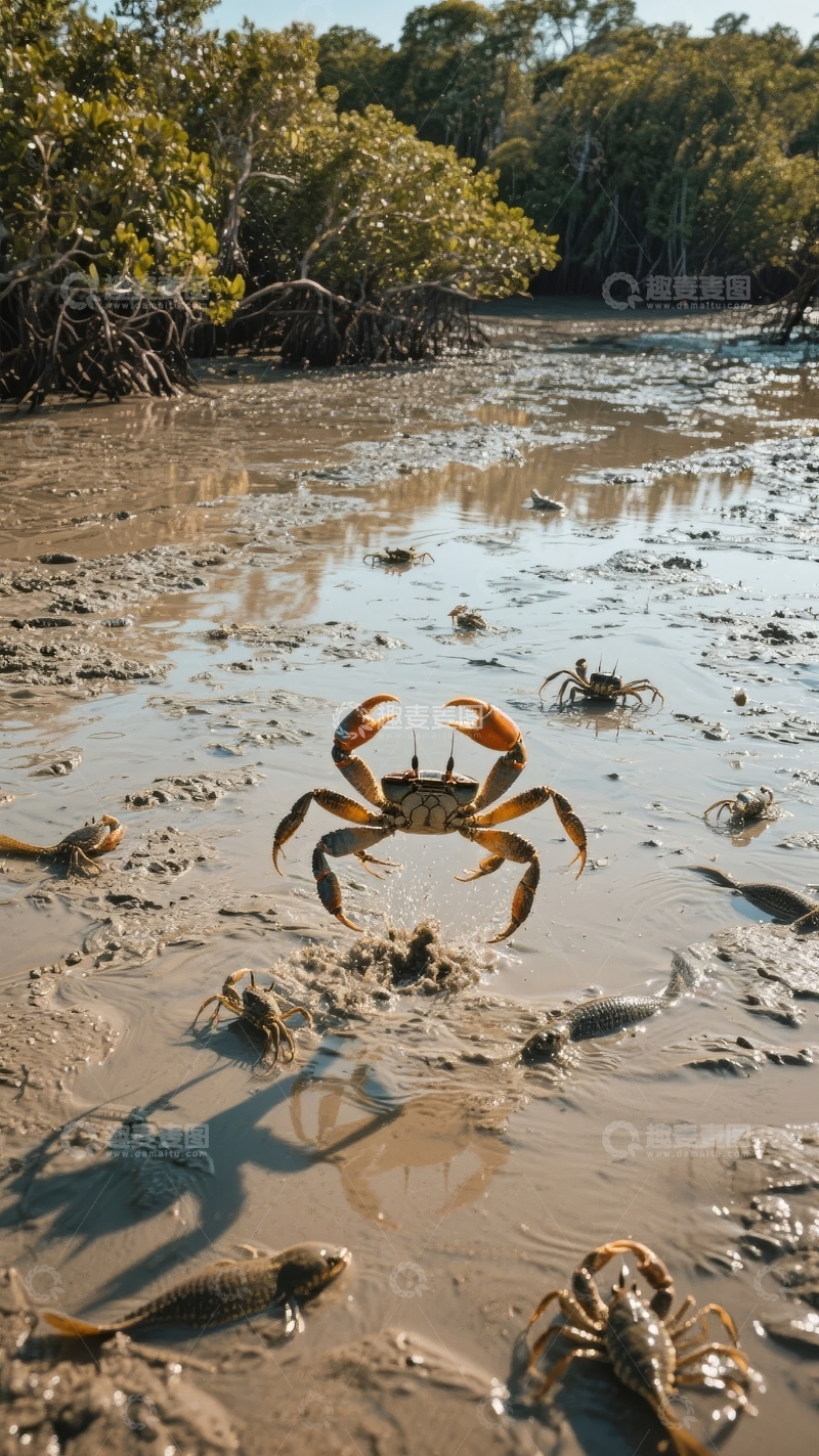 高清大图下载【趣麦麦图】红树林滩涂上的螃蟹群落