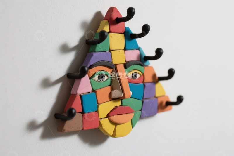 高清大图下载【趣麦麦图】色彩斑斓的马赛克人脸造型挂钩装饰品