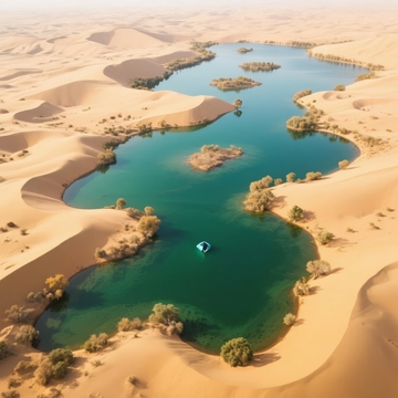 沙漠绿洲湖泊航拍美景