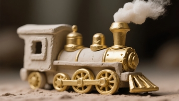 微型蒸汽火车模型喷出白色烟雾