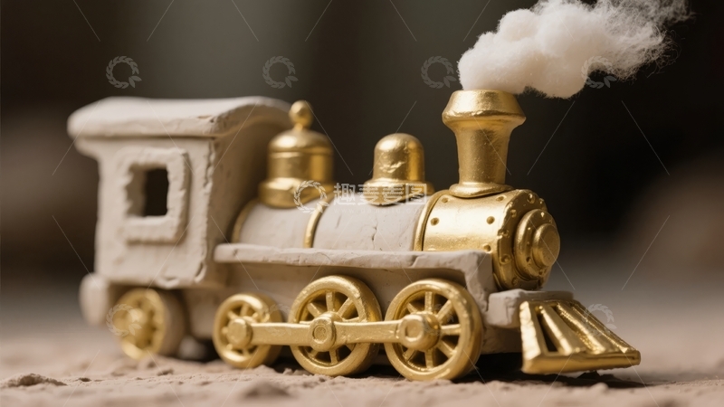高清大图下载【趣麦麦图】微型蒸汽火车模型喷出白色烟雾